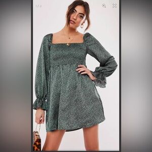 Missguided Green “milkmaid” long sleeve baby doll dress